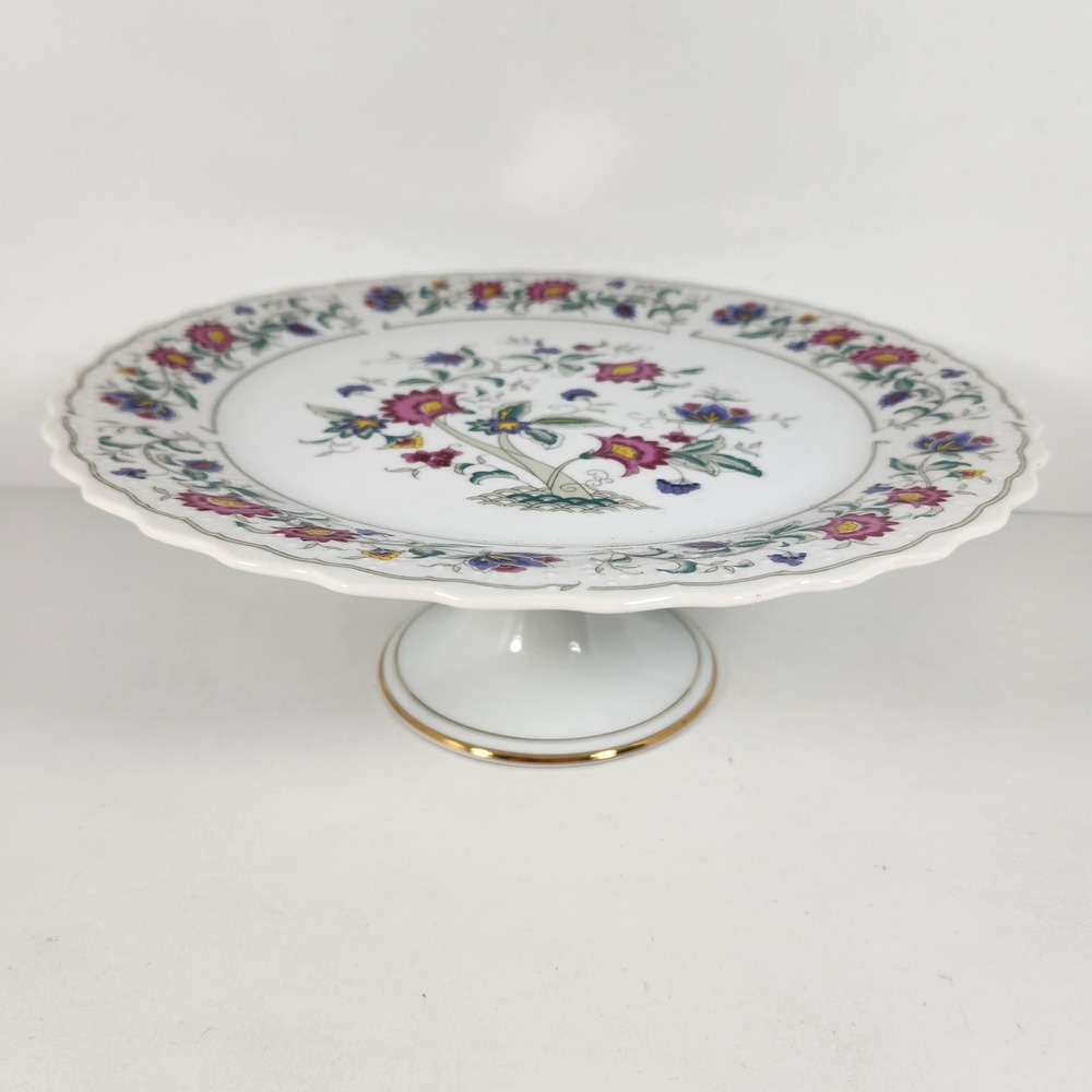 Keito Oriental Garden Fine China Cake Stand Floral Scalloped Pedestal Japan